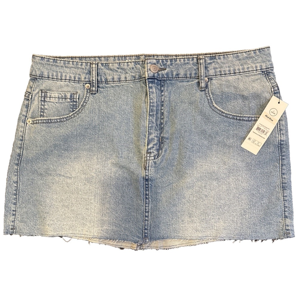 No Boundaries Denim Mini Skirt Womens L Blue Brand New Raw Hem Mid Rise